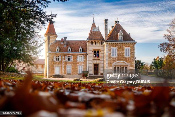 belle mairie français château d’ambronay petit village dans le département de l’ain - castle square photos et images de collection