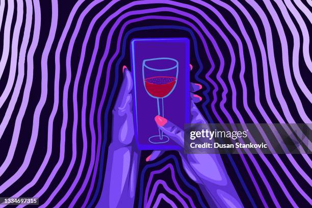 retro app: ordering wine online - e commerce illustration stock illustrations