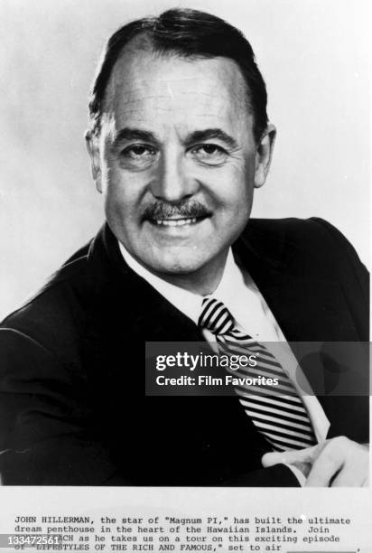 John Hillerman publicity portrait for the television series 'Lifestyles Of The Rich And Famous', 1980s.