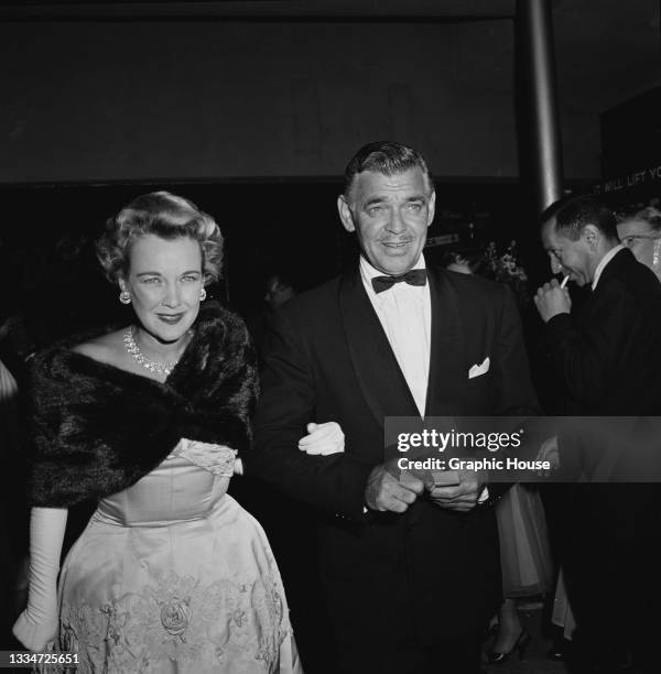 American actress Kay Williams and American actor Clark Gable attend the premiere of 'The Spirit of St Louis', held at Grauman's Egyptian Theatre in...