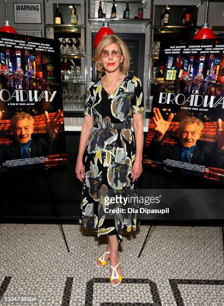 Christine Baranski attends the "On Broadway" New York Premiere at Quad Cinema on August 17, 2021 in New York City.