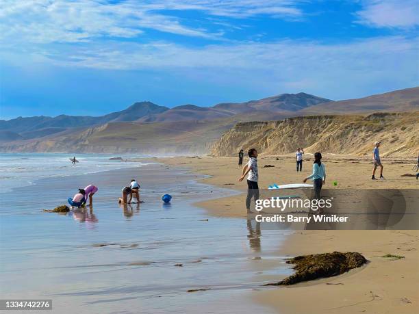 people having fun on beach, jalama beach, santa barbara county - lompoc-california photos et images de collection