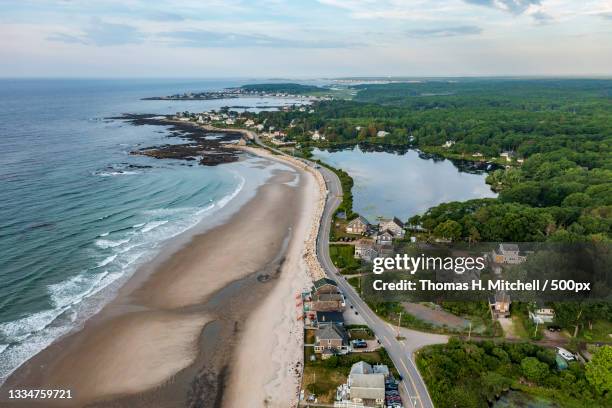 high angle view of beach against sky,united states,usa - maine coastline stock pictures, royalty-free photos & images