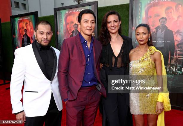 Sam Medina, Daniel Wu, Lisa Joy, and Thandiwe Newton attend the premiere of Warner Bros. Pictures "Reminiscence" at TCL Chinese Theatre on August 17,...