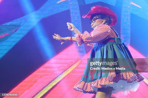María Antonieta de las Nieves aka La Chilindrina performs on stage at Salon Las Tertulias on August 17, 2021 in Mexico City, Mexico. After 11 years...