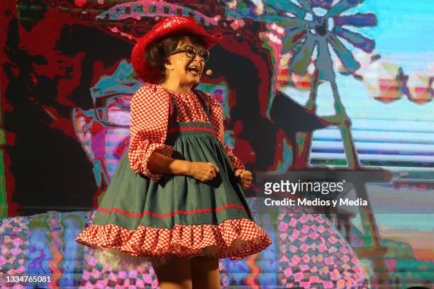 María Antonieta de las Nieves aka La Chilindrina performs on stage at Salon Las Tertulias on August 17, 2021 in Mexico City, Mexico. After 11 years...