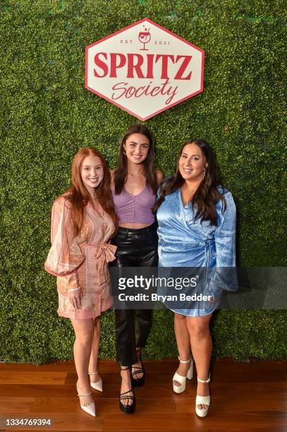 Jackie Oshry, Rachel Kirkconnell, and Claudia Oshry attend Spritz Society Celebrates Launch At JIMMY At The James Hotel on August 17, 2021 in New...