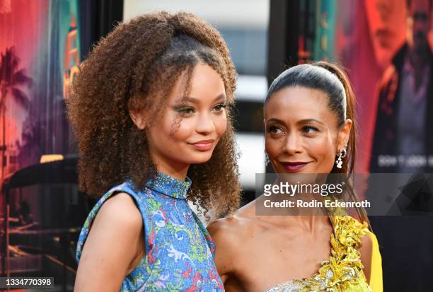 Nico Parker and Thandiwe Newton attend the Warner Bros. Pictures "Reminiscence" Los Angeles Premiere at TCL Chinese Theatre on August 17, 2021 in...