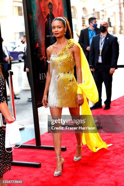 Thandiwe Newton arrives at Warner Bros. Pictures "Reminiscence" Los Angeles Premiere at TCL Chinese Theatre on August 17, 2021 in Hollywood,...