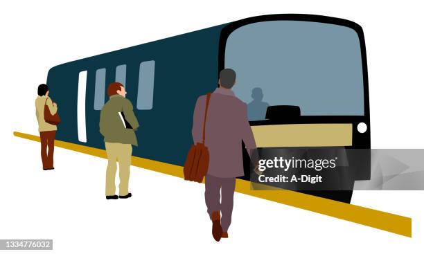 train station crowd flat design - railroad station stock illustrations