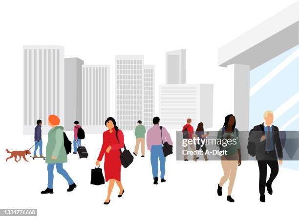 ilustrações de stock, clip art, desenhos animados e ícones de very large crowd flat design city - hora de ponta