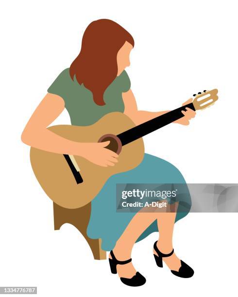 illustrazioni stock, clip art, cartoni animati e icone di tendenza di ragazza che suona l'hobby della chitarra - singer songwriter