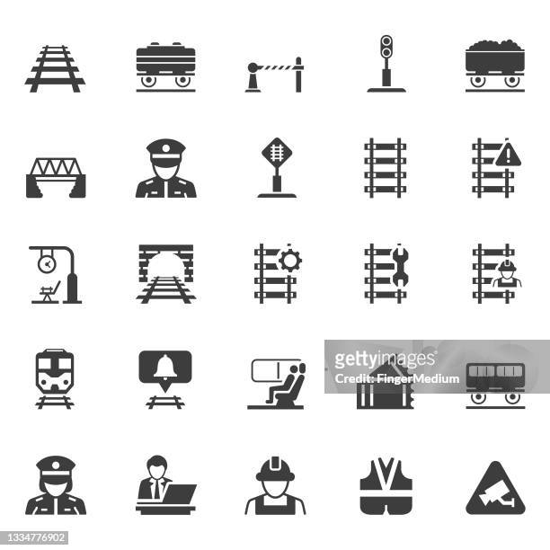 railway icon set - rail transportation stock illustrations