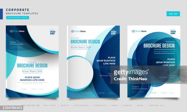 business brochure template with blue circles - pamphlet layout stock illustrations