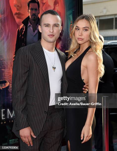 Mojean Aria and Alexis Ren attend Warner Bros. Pictures "Reminiscence" Los Angeles Premiere at TCL Chinese Theatre on August 17, 2021 in Hollywood,...