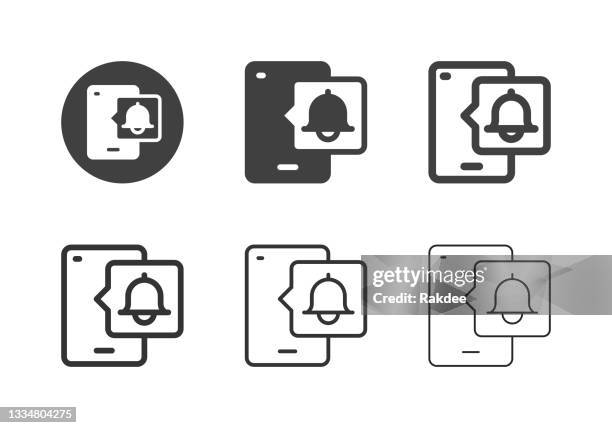 illustrazioni stock, clip art, cartoni animati e icone di tendenza di icone di notifica push per dispositivi mobili - serie multi - campanile orologio