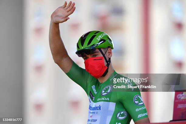 Fabio Jakobsen of Netherlands and Team Deceuninck - Quick-Step Green Points Jersey prior to the 76th Tour of Spain 2021, Stage 5 a 184,4km stage from...