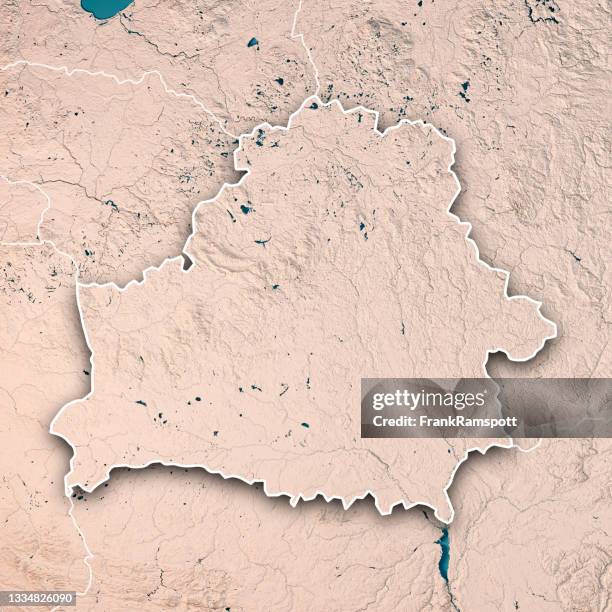 bielorrusia 3d render mapa topográfico frontera neutral - belarus map fotografías e imágenes de stock