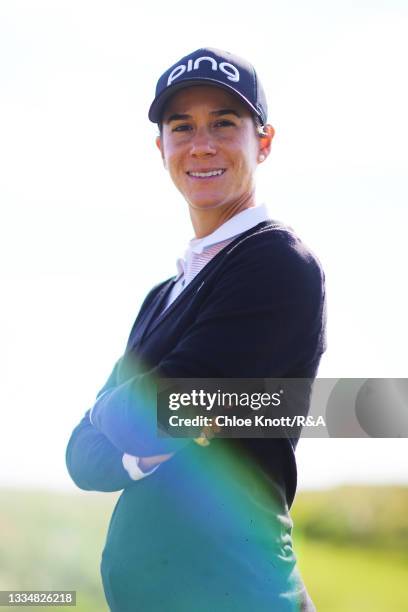 Azahara Munoz of Spain poses for a photo during the Pro-Am prior to the AIG Women's Open at Carnoustie Golf Links on August 18, 2021 in Carnoustie,...