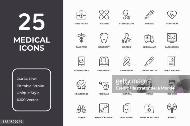 medizinisches thin line icon set - x ray equipment stock-grafiken, -clipart, -cartoons und -symbole