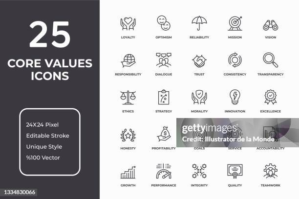 kernwerte thin line icon set - morality stock-grafiken, -clipart, -cartoons und -symbole