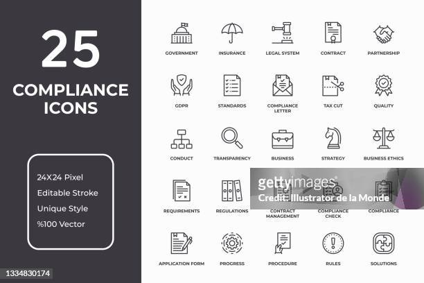 compliance thin line icon set - business stock illustrations