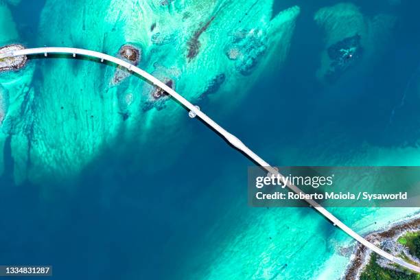 sommaroy bridge from above, tromso, norway - bird transparent stock-fotos und bilder