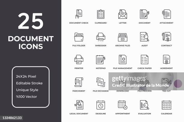dokumente und papierkram thin line icon set - printer stock-grafiken, -clipart, -cartoons und -symbole