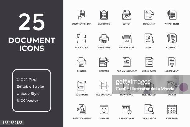 stockillustraties, clipart, cartoons en iconen met documents and paperwork thin line icon set - formulier