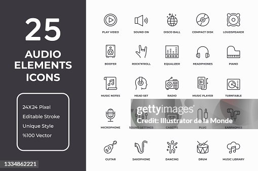 Audio Elements Thin Line Icon Set Audio Elements Thin Line Icon Set