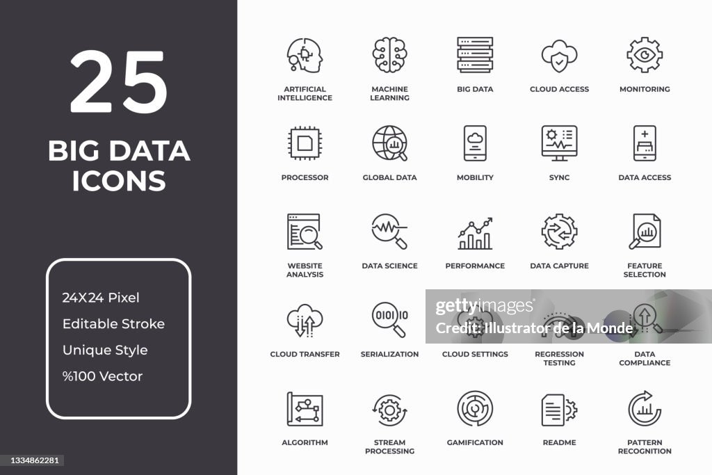 Big Data Thin Line Icon Set