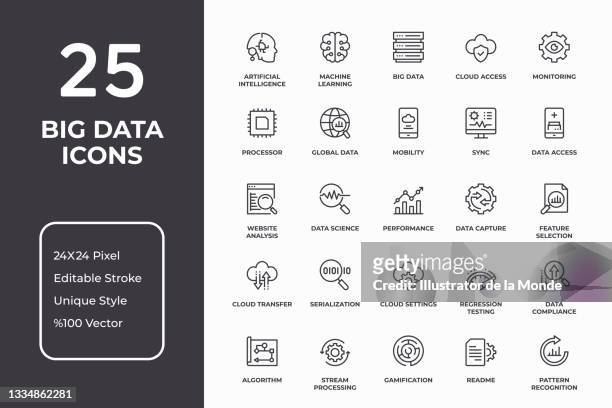 big data thin line icon set - business stock illustrations