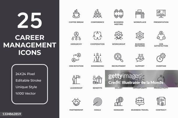 career management thin line icon set - employee benefits stock illustrations