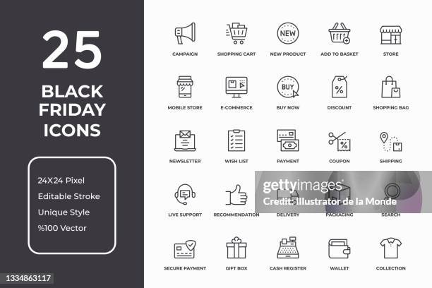 black friday thin line icon set - pay day stock illustrations
