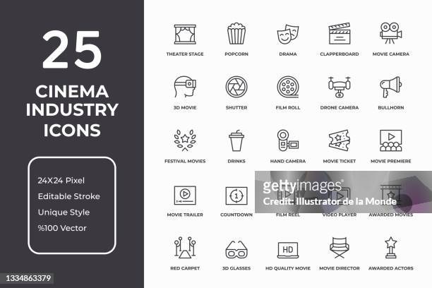 cinema industry thin line icon set - camera 幅插�畫檔、美工圖案、卡通及圖標
