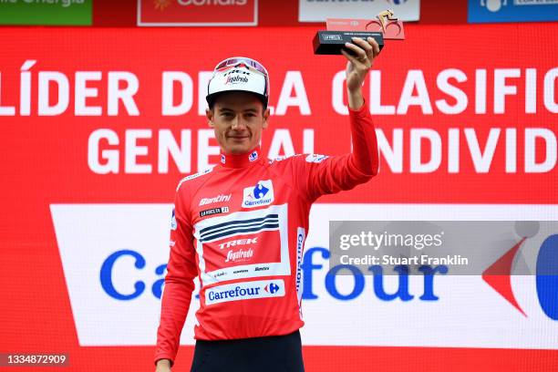 Kenny Elissonde of France and Team Trek - Segafredo celebrates winning the Red Leader Jersey on the podium ceremony after the 76th Tour of Spain...