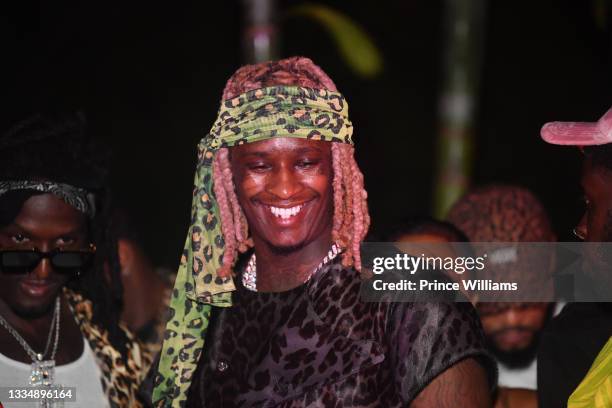 Young Thug attends Young Thug's 30Th Birthday Party at a private location on August 16, 2021 in Atlanta, Georgia.