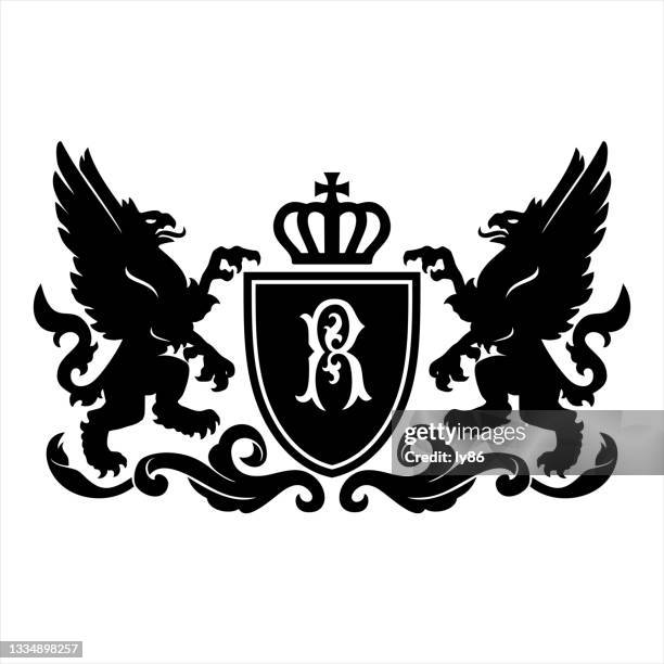 coat of arms - medieval vector knights dragons stock illustrations
