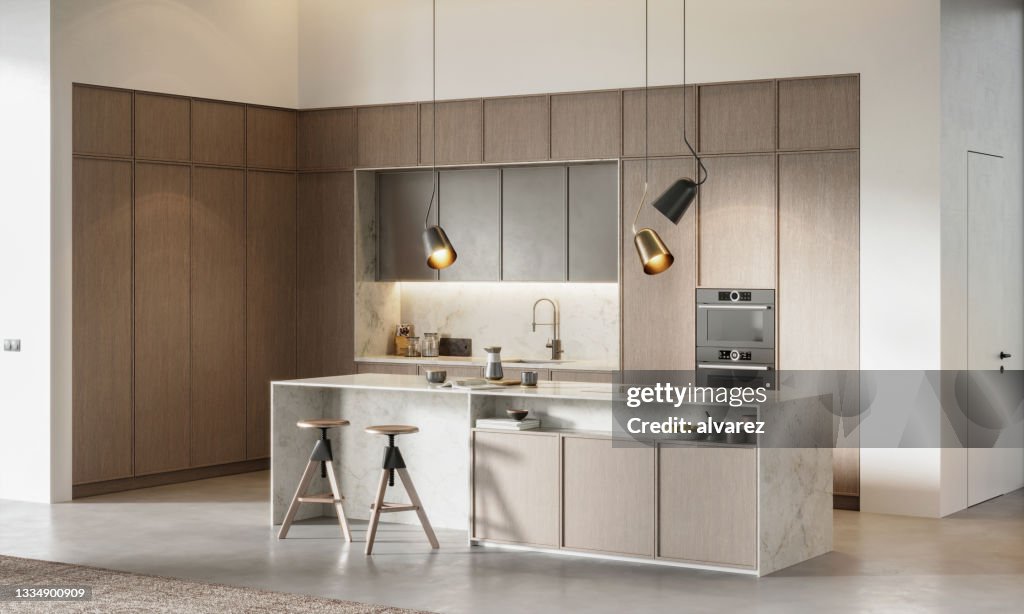 Kitchen Computer Render Computer Generated Image Of Modern Home Kitchen Interior In 3d Render ...