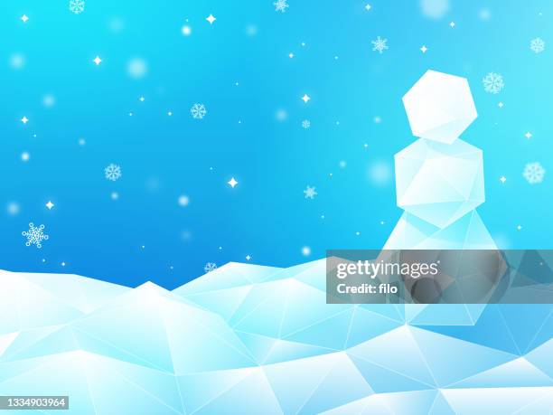 modern polygon schneemann schneelandschaft hintergrund - schneemann stock-grafiken, -clipart, -cartoons und -symbole