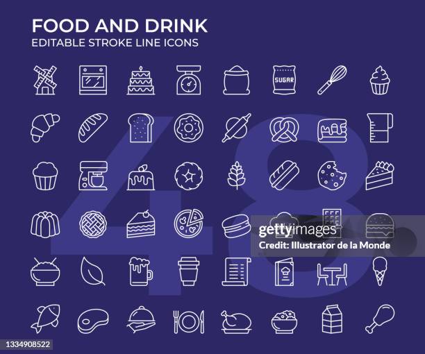 food and drink line icon set - fine dining icon stock illustrations