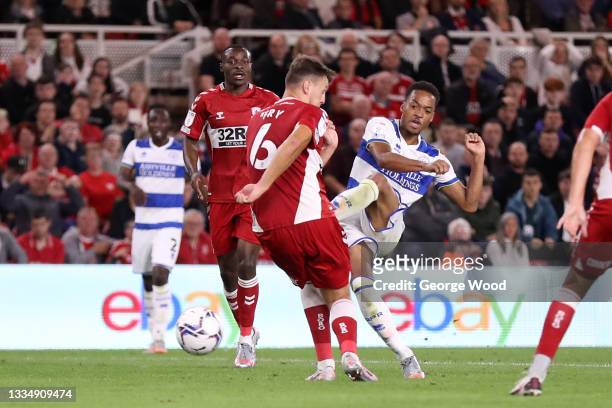 Chris Willock of Queens Park Rangers scores their side's third goal during the Sky Bet Championship match between Middlesbrough and Queens Park...