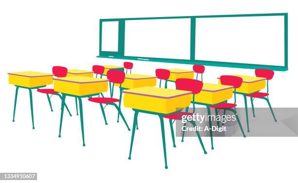 classroom individual desks bright - empty classroom chairs stock illustrations