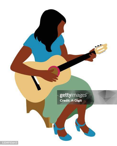 illustrazioni stock, clip art, cartoni animati e icone di tendenza di ragazza che suona l'hobby della chitarra - singer songwriter