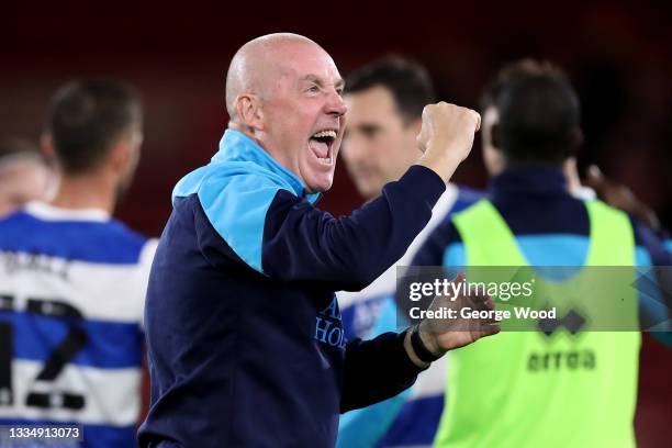 Mark Warburton, Manager of Queens Park Rangers celebrates after victory in the Sky Bet Championship match between Middlesbrough and Queens Park...