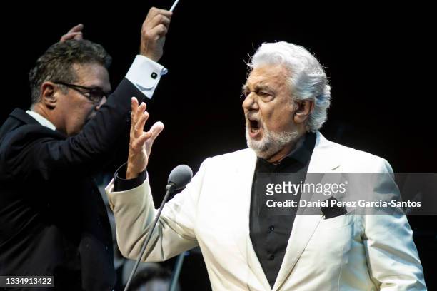 Placido Domingo performs during a concert at the Starlite Catalana Occidente Music Festival on August 18, 2021 in Marbella, Spain.