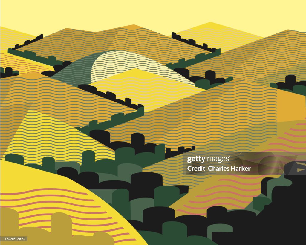 California Summer Hills Abstract Landscape Digital Illustration