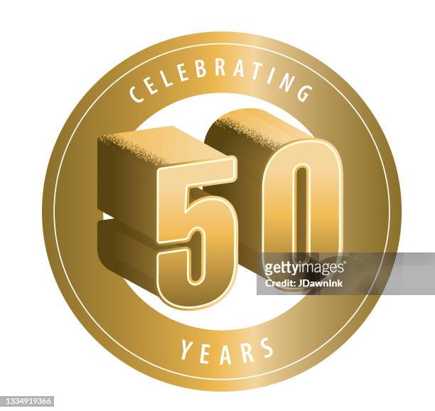 retro and vintage 50 year anniversary label design in gold colors - 50th anniversary stock illustrations