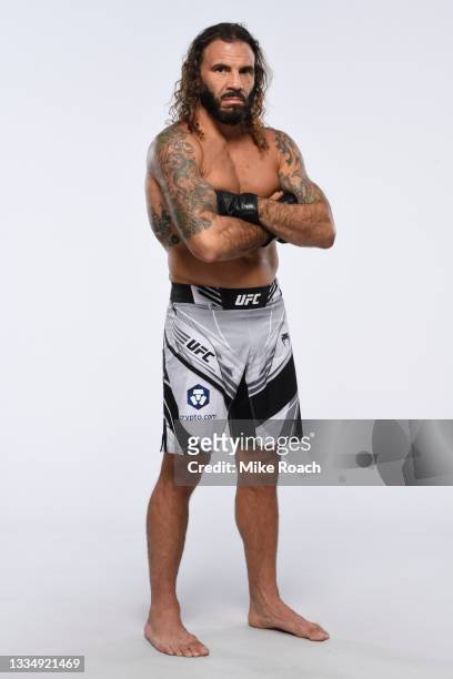 Clay Guida poses for a portrait during a UFC photo session on August 18, 2021 in Las Vegas, Nevada.