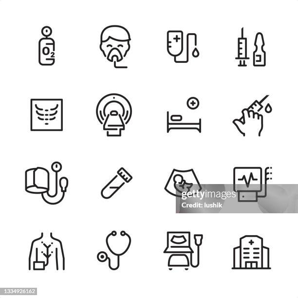diagnostics - outline icon set - medical ventilator stock illustrations